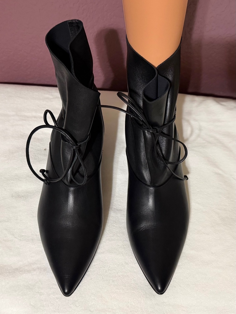 Venezia Black Pointed-Toe Lace-Up Ankle Boots